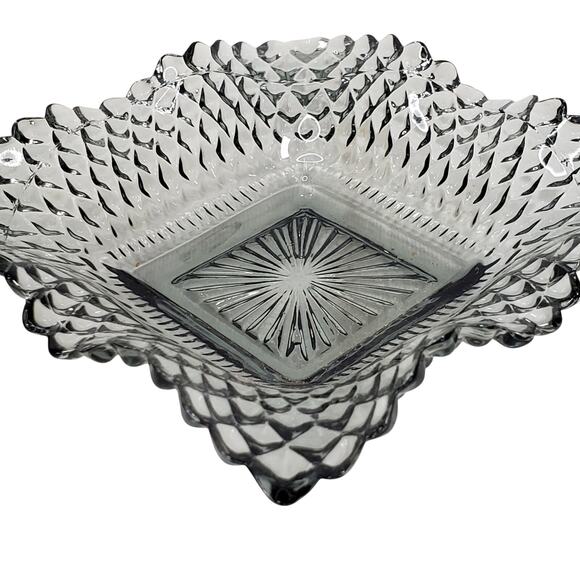 Vtg 1970s Federal Glass Smokey Trinket Candy Dish Diamond Cut Square Decorative - Picture 7 of 8